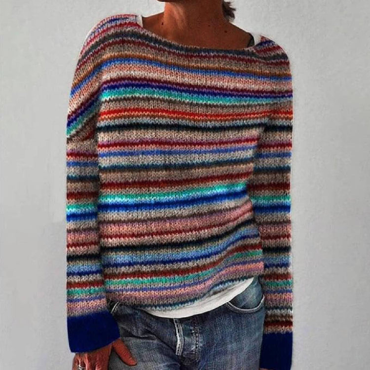 Clarissa – Striped Brushed Knit Sweater | Boat Neck Oversized Fit