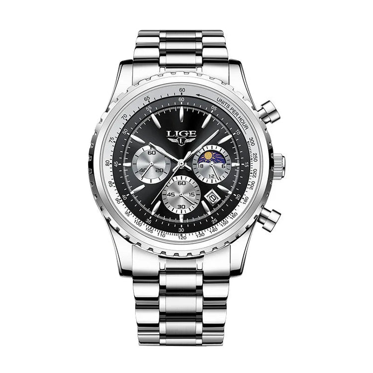 The Monarch Watch – Stainless Steel Quartz Watch | Bold Luxury Watch for Business, Evening & Everyday Wear Neriona Obsidian