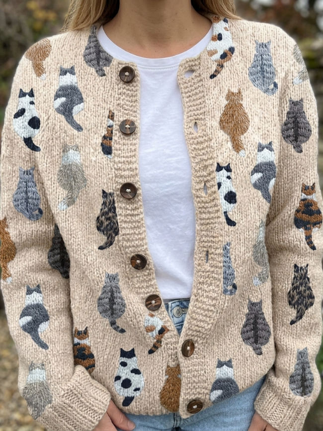 Margot | Stylish Soft Cat Pattern Cardigan