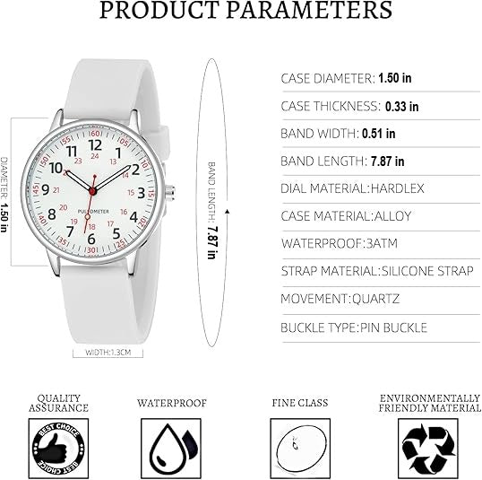 Mira – Waterproof Nurses Watch | Easy-Read Analog Medical Watch With Second Hand