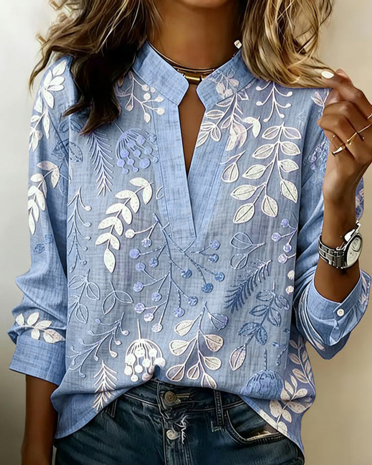 Lillian – Floral V-Neck Blouse | Lightweight Dressy Top For Everyday Elegance Blouses & Shirts Neriona Blue
