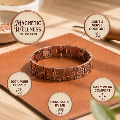 Men's Brogue Copper Bracelet | Textured Leather-Inspired Cuff Bracelet Neriona