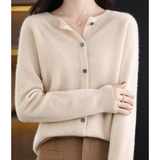 Women's Merino Wool & Cashmere Cardigan | Elegant O-Neck Button Knit For Winter Layering