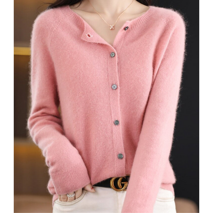 Women's Merino Wool & Cashmere Cardigan | Elegant O-Neck Button Knit For Winter Layering