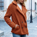 Charlotte – Teddy Button Coat | Warm Fleece Button Jacket For Women Neriona Caramel colour