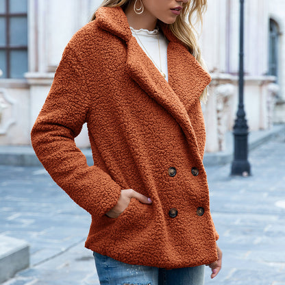 Charlotte – Teddy Button Coat | Warm Fleece Button Jacket For Women Neriona Caramel colour