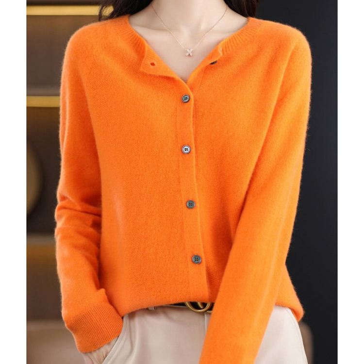 Women's Merino Wool & Cashmere Cardigan | Elegant O-Neck Button Knit For Winter Layering