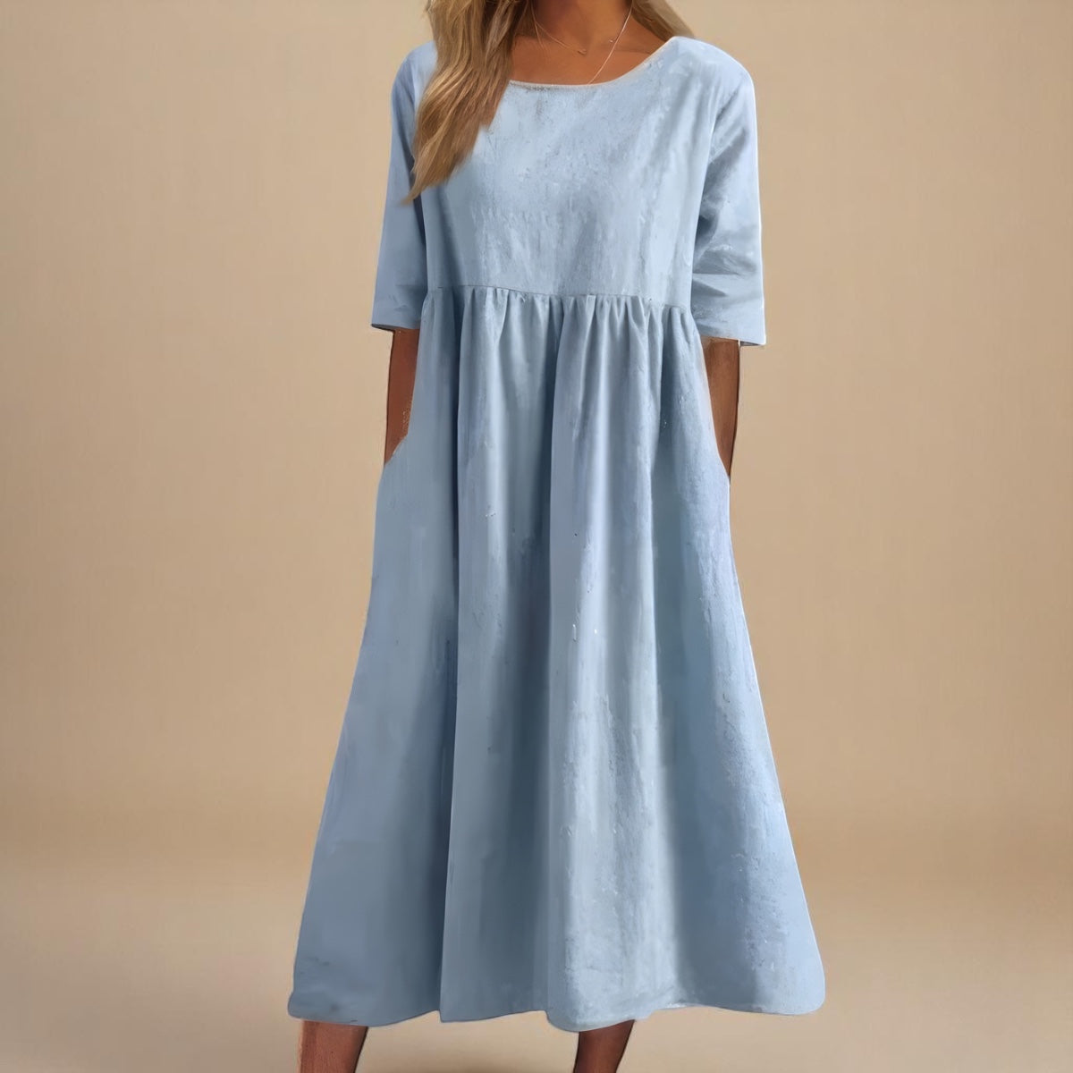 Avery – Cotton Midi Dress | Women's Casual Summer Dress With Pockets Dress Neriona Sky Blue