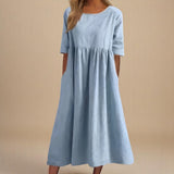 Avery – Cotton Midi Dress | Women's Casual Summer Dress With Pockets Dress Neriona Sky Blue