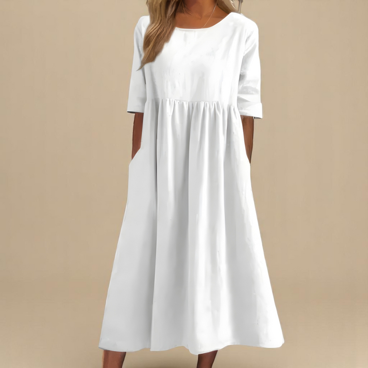 Avery – Cotton Midi Dress | Women's Casual Summer Dress With Pockets Dress Neriona White