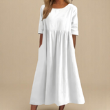 Avery – Cotton Midi Dress | Women's Casual Summer Dress With Pockets Dress Neriona White