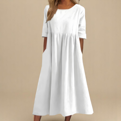 Avery – Cotton Midi Dress | Women's Casual Summer Dress With Pockets Dress Neriona White