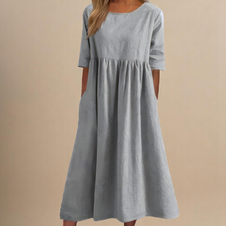 Avery – Cotton Midi Dress | Women's Casual Summer Dress With Pockets Dress Neriona Light Gray