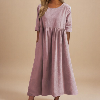 Avery – Cotton Midi Dress | Women's Casual Summer Dress With Pockets Dress Neriona Pink