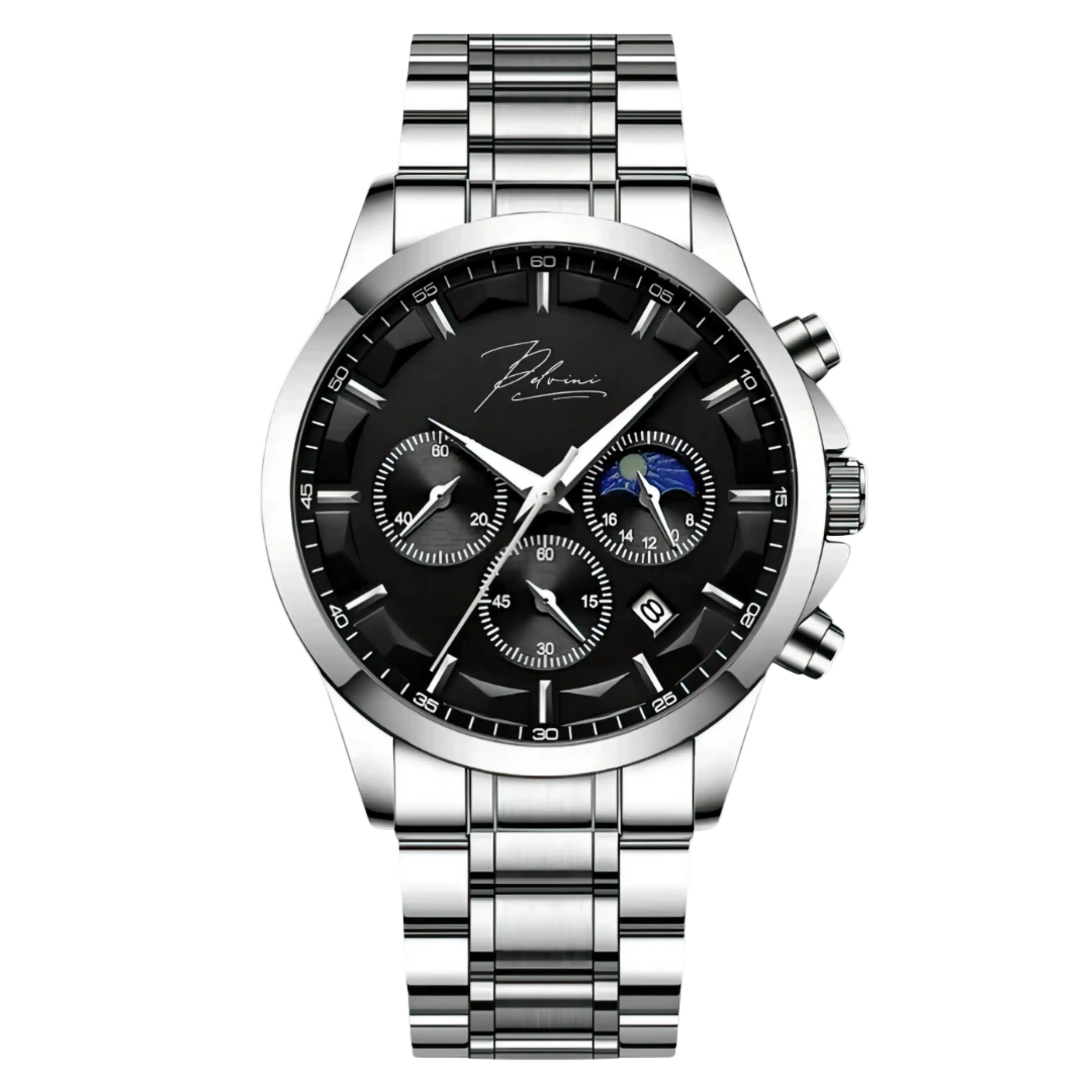 Dominus Stainless Steel Watch Bold Classic Style | Refined Dial Watch With Full Metal Bracelet Neriona Silver Obsidian