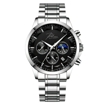 Dominus Stainless Steel Watch Bold Classic Style | Refined Dial Watch With Full Metal Bracelet Neriona Silver Obsidian