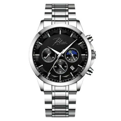 Dominus Stainless Steel Watch Bold Classic Style | Refined Dial Watch With Full Metal Bracelet Neriona Silver Obsidian