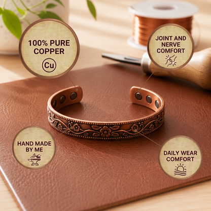 Patricia's Garland Copper Bracelet | Vine Motif Cuff Bracelet Neriona