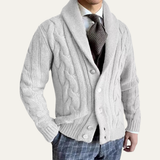 Nathaniel – Chunky Cable Knit Cardigan | Shawl Collar Button Front