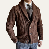 Nathaniel – Chunky Cable Knit Cardigan | Shawl Collar Button Front