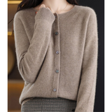Women's Merino Wool & Cashmere Cardigan | Elegant O-Neck Button Knit For Winter Layering