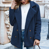 Charlotte – Teddy Button Coat | Warm Fleece Button Jacket For Women Neriona Navy Blue