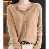 Women's Merino Wool & Cashmere Cardigan | Elegant O-Neck Button Knit For Winter Layering