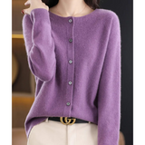 Women's Merino Wool & Cashmere Cardigan | Elegant O-Neck Button Knit For Winter Layering