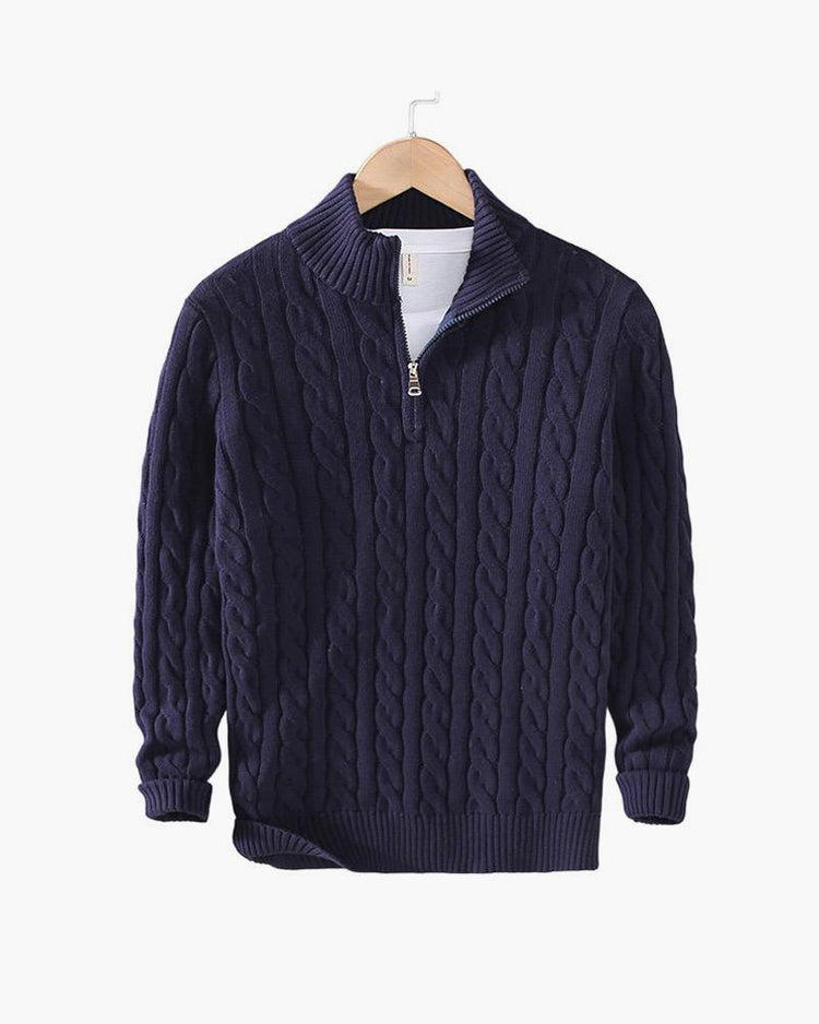 Everett – Quarter-Zip Cable Knit Sweater | 100% Cotton Pullover For Smart Casual Style Neriona Navy 3XL