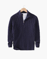 Everett – Quarter-Zip Cable Knit Sweater | 100% Cotton Pullover For Smart Casual Style Neriona Navy 3XL