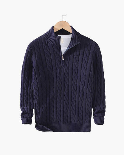 Everett – Quarter-Zip Cable Knit Sweater | 100% Cotton Pullover For Smart Casual Style Neriona Navy 3XL