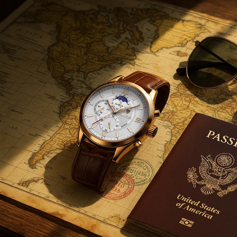 Lige Leather Classic Watch | With Moonphase Detail and Luminous Hands for Everyday and Business Wear Neriona