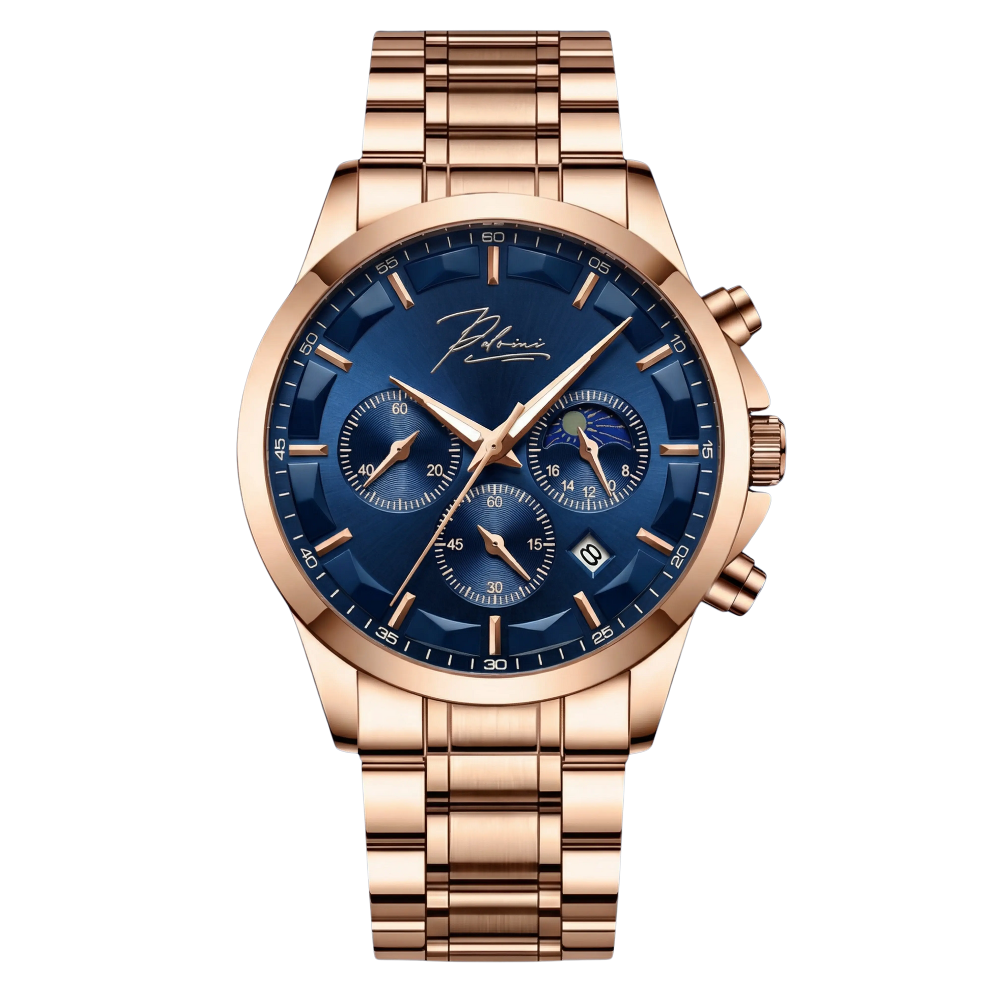 Dominus Stainless Steel Watch Bold Classic Style | Refined Dial Watch With Full Metal Bracelet Neriona Rose Gold Ocean