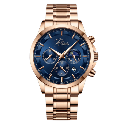 Dominus Stainless Steel Watch Bold Classic Style | Refined Dial Watch With Full Metal Bracelet Neriona Rose Gold Ocean