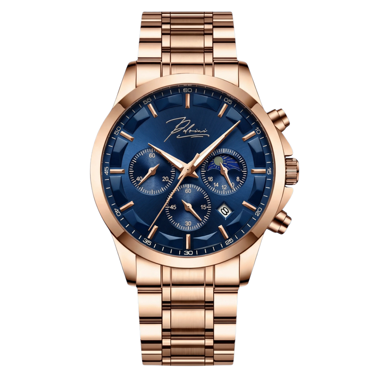 Dominus Stainless Steel Watch Bold Classic Style | Refined Dial Watch With Full Metal Bracelet Neriona Rose Gold Ocean