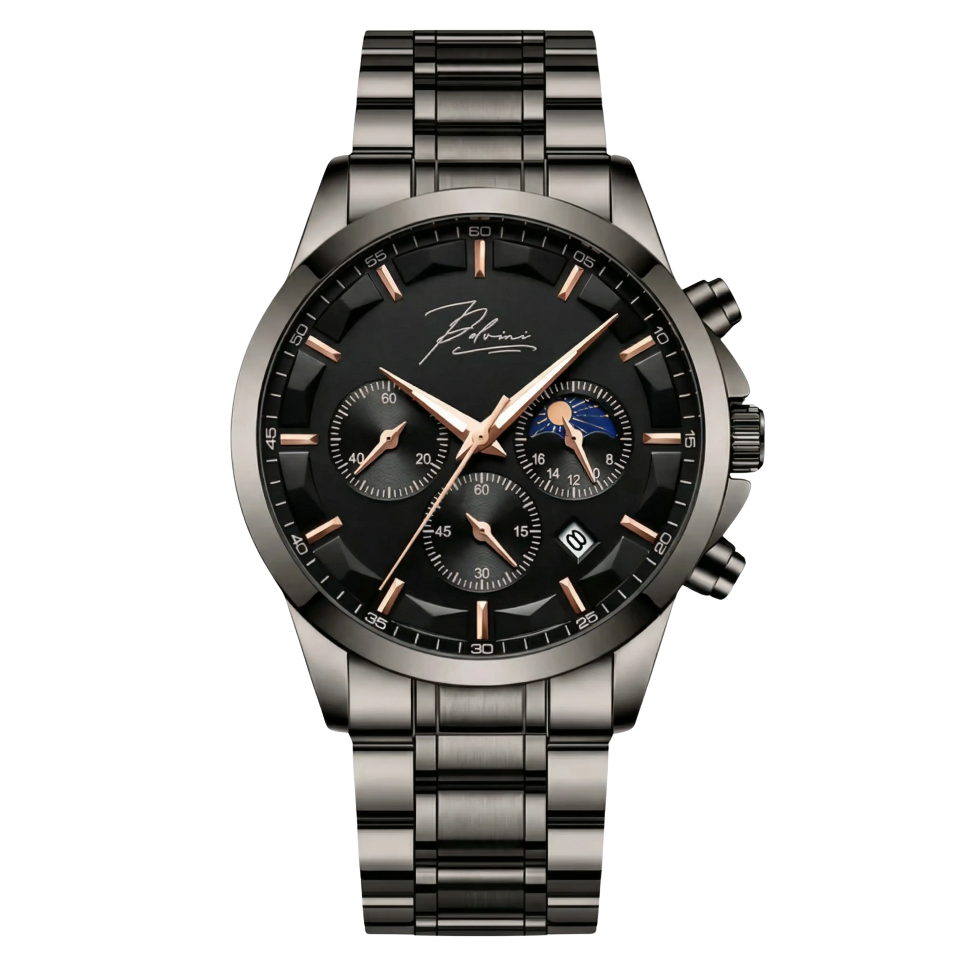 Dominus Stainless Steel Watch Bold Classic Style | Refined Dial Watch With Full Metal Bracelet Neriona Obsidian