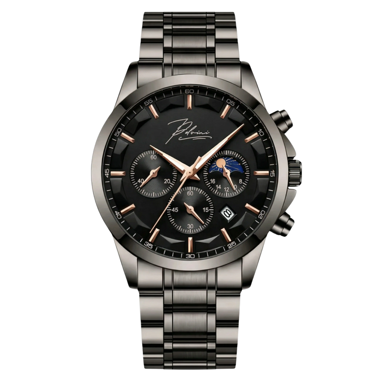 Dominus Stainless Steel Watch Bold Classic Style | Refined Dial Watch With Full Metal Bracelet Neriona Obsidian