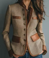 Clara – Tweed Jacket | Women's Tailored Blazer With Faux Leather Trim Neriona