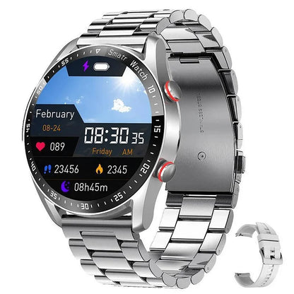 Non-Invasive Blood Glucose Test Smartwatch | Bluetooth Calling Fitness Watch with Heart Rate, Sleep and Health Monitoring Neriona Silver Steel Strap