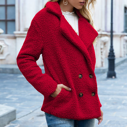Charlotte – Teddy Button Coat | Warm Fleece Button Jacket For Women Neriona Red