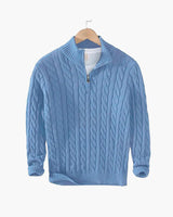Everett – Quarter-Zip Cable Knit Sweater | 100% Cotton Pullover For Smart Casual Style Neriona Light Blue