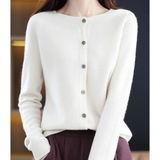 Women's Merino Wool & Cashmere Cardigan | Elegant O-Neck Button Knit For Winter Layering