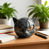 Velora – Black Cat Head Sculpture | Modern Resin Cat Statue For Home & Desk Decor