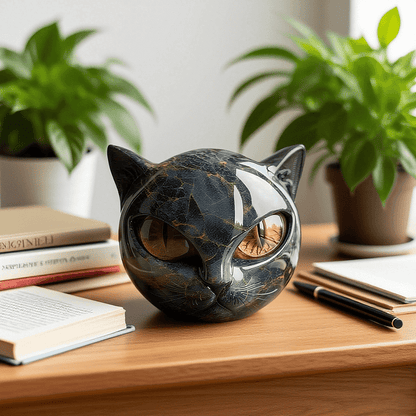 Velora – Black Cat Head Sculpture | Modern Resin Cat Statue For Home & Desk Decor