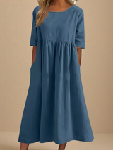Avery – Cotton Midi Dress | Women's Casual Summer Dress With Pockets Dress Neriona Blue