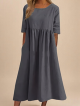 Avery – Cotton Midi Dress | Women's Casual Summer Dress With Pockets Dress Neriona Gray