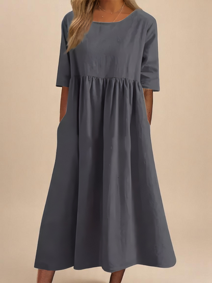 Avery – Cotton Midi Dress | Women's Casual Summer Dress With Pockets Dress Neriona Gray