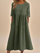 Avery – Cotton Midi Dress | Women's Casual Summer Dress With Pockets Dress Neriona Green