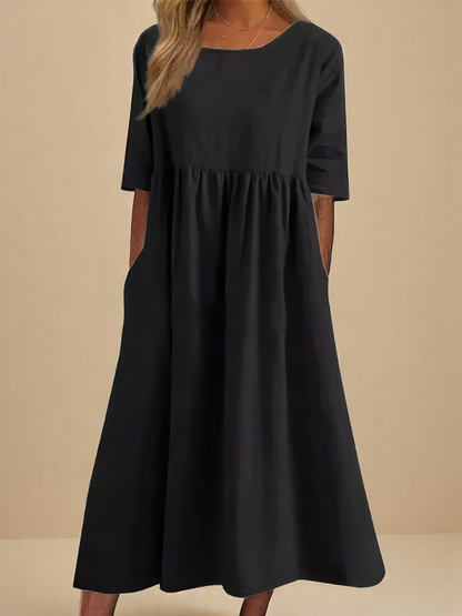 Avery – Cotton Midi Dress | Women's Casual Summer Dress With Pockets Dress Neriona Black