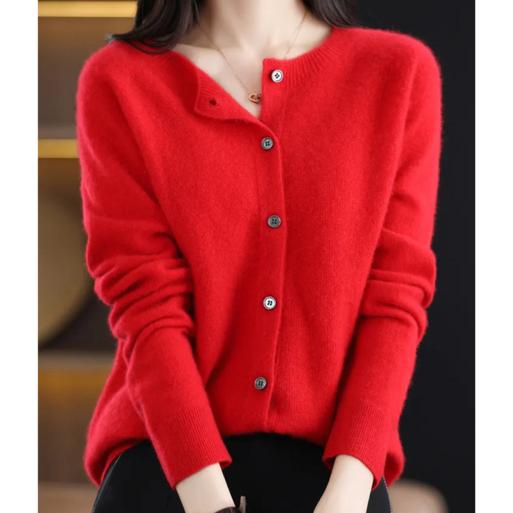 Women's Merino Wool & Cashmere Cardigan | Elegant O-Neck Button Knit For Winter Layering